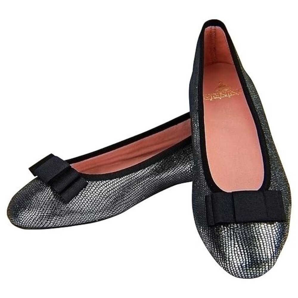 NEW MENINA STEP Women Celia Metallic Reptile Shine Bow Ballerina Flat Dress Shoe